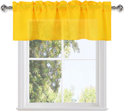 DWCN Valance Curtains for Living Room, Kitchen Valances Solid Short Topper, Rod Pocket Bathroom/Basement Curtain for Window Treatment, 1 Panel, 42 X 12 Inch, Yellow