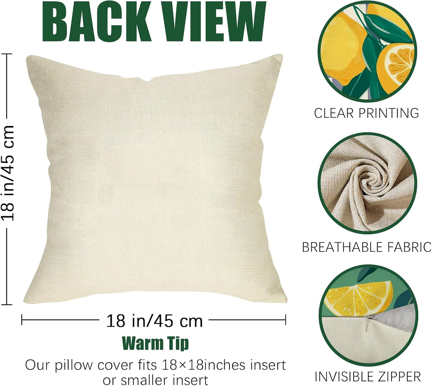 Fahrendom Lemon Decorative Throw Pillow Covers 18 x 18 Set of 4, Yellow Green Citrus Fruit Porch Patio Outdoor Pillowcase, Summer Buffalo Plaid Stripes Farmhouse Sofa Couch Cushion Case Home Decor
