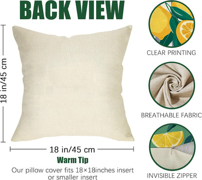 Fahrendom Lemon Decorative Throw Pillow Covers 18 x 18 Set of 4, Yellow Green Citrus Fruit Porch Patio Outdoor Pillowcase, Summer Buffalo Plaid Stripes Farmhouse Sofa Couch Cushion Case Home Decor
