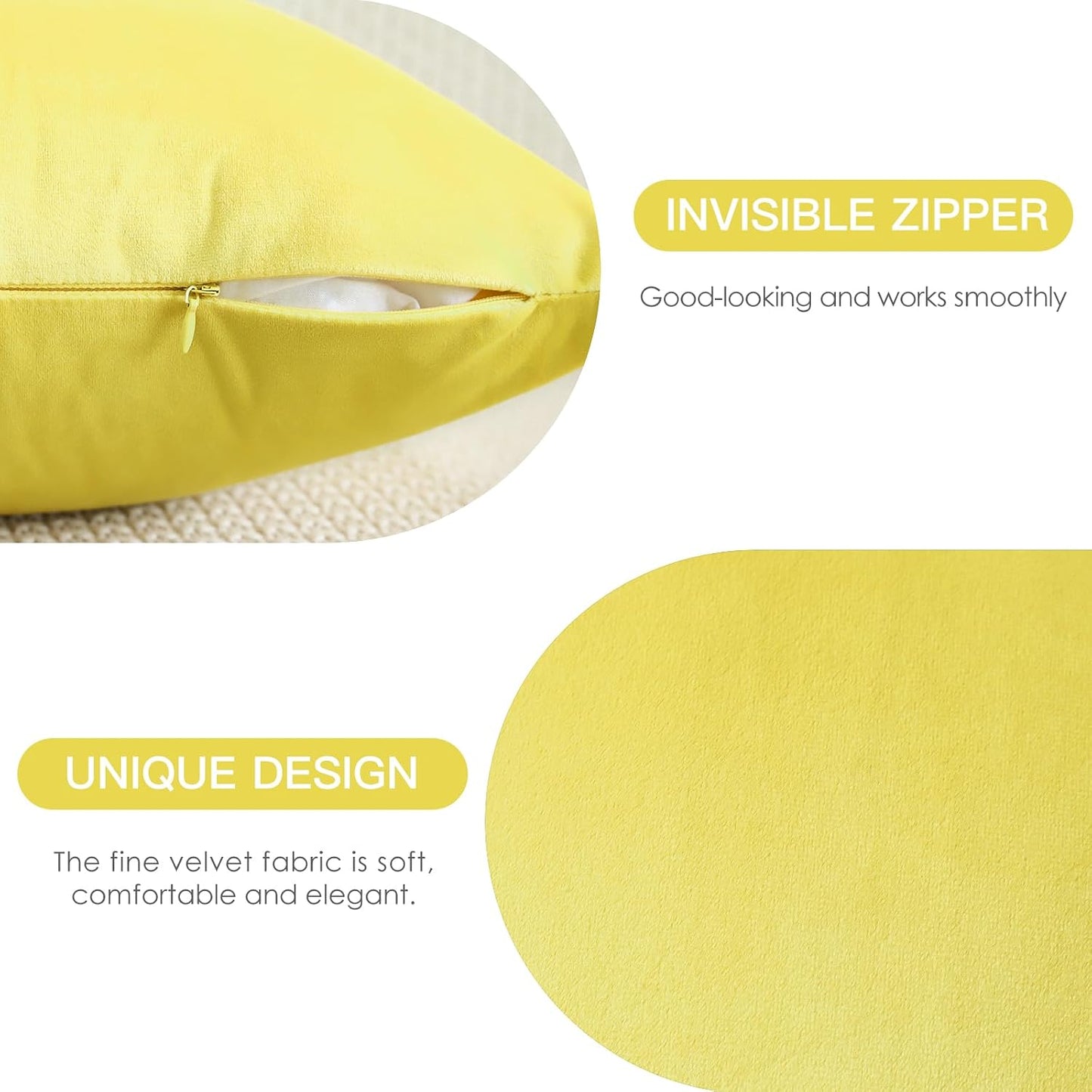 OTOSTAR Pack of 2 Velvet Soft Decorative Throw Pillow Covers 18 x 18 Inch Solid Square Cushion Case Couch Home Decor Pillow Covers for Sofa Bedroom Living Room (Lemon Yellow)
