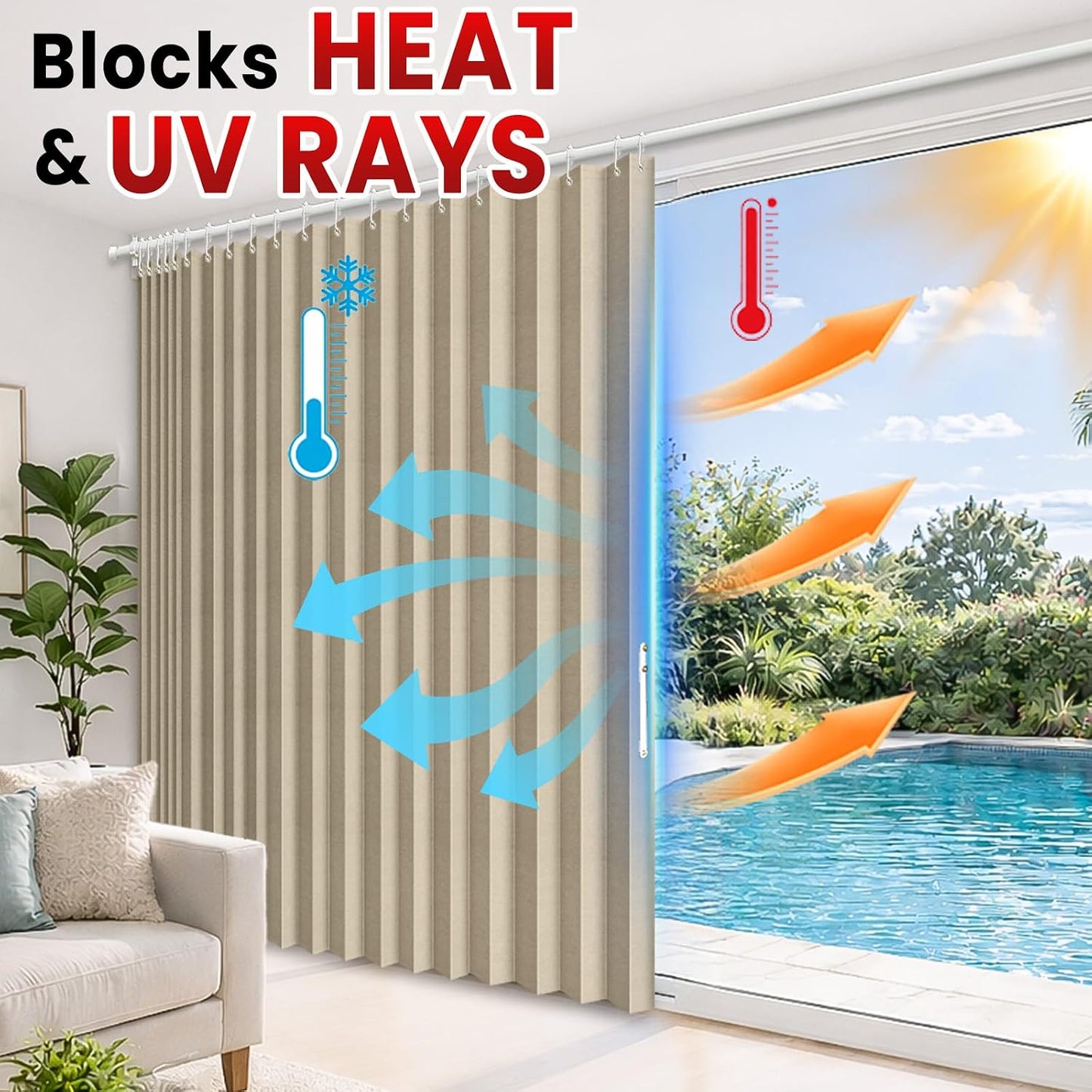 AJAZZ Blackout Accordion Door Curtain 98"x78" Cream Yellow - Magnetic Folding Room Divider, No-Drill Sliding Patio Closet