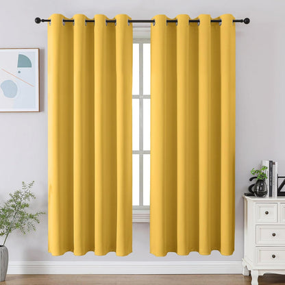 CUCRAF Blackout Curtains 63 inch Length 2 Panels Set, Room Darkening Drapes for Living Room Bedroom, Thermal Insulated Light Blocking Grommet Window Curtain (W52 x L63 Inch, Lemon Yellow)