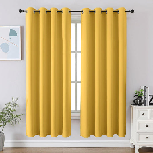 CUCRAF Blackout Curtains 63 inch Length 2 Panels Set, Room Darkening Drapes for Living Room Bedroom, Thermal Insulated Light Blocking Grommet Window Curtain (W52 x L63 Inch, Lemon Yellow)