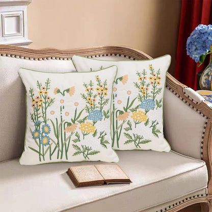 Set of 2 Embroidered Decorative Throw Pillow Covers Couch Square Pillowcases Cushion for Bedroom Sofa Farmhouse Decor 18x18 Inch (Yellow Daisy)