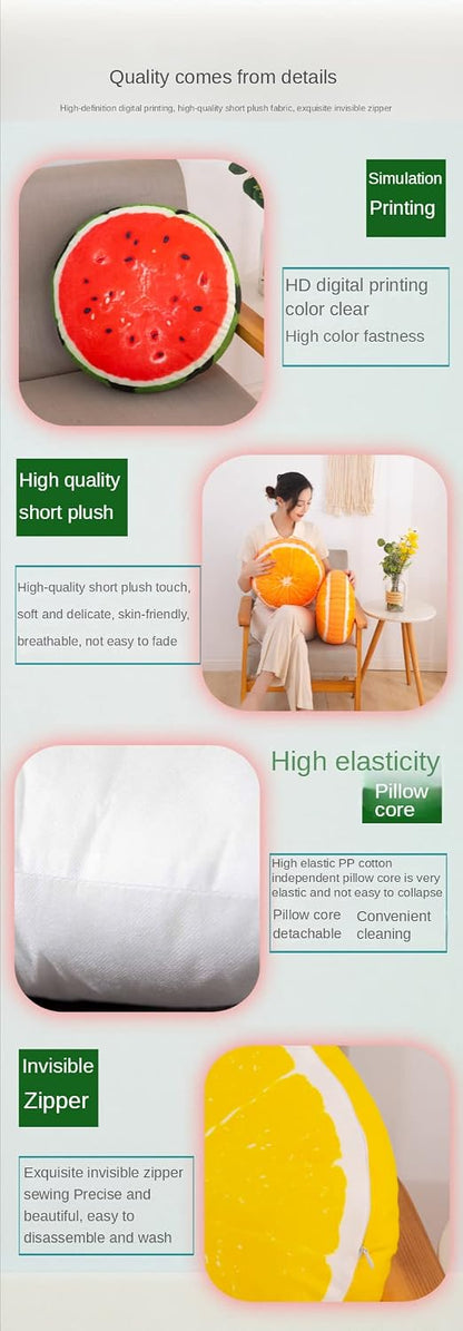 Fruit Pillow Home Sofa Pillow Plush Cushion Shaped Round Cushion Pillow.(13 inches, Yellow - Lemon)