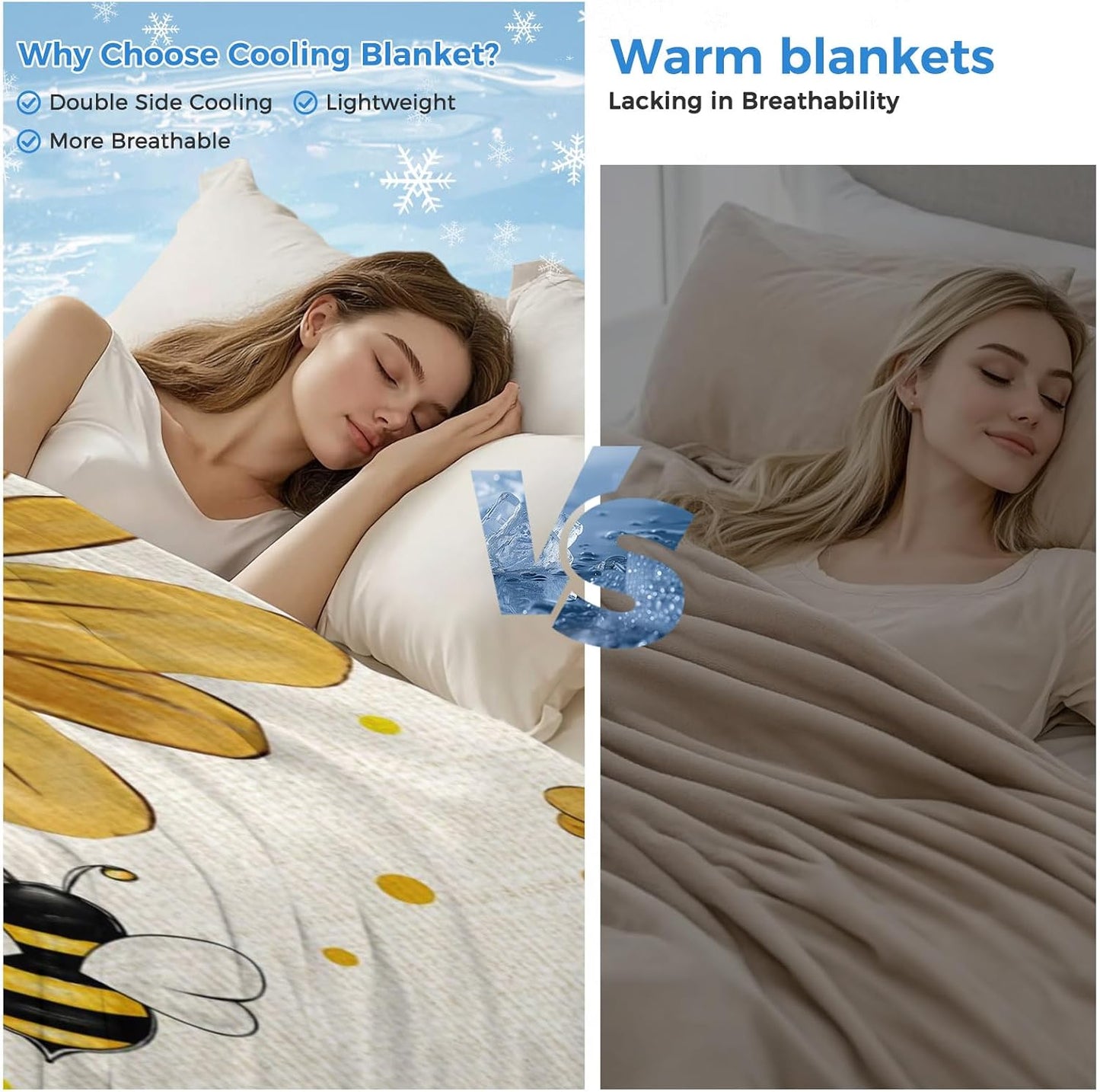 Cooling Blanket for Hot Sleepers, Yellow Daisy Farmhouse Lightweight Breathable Summer Blanket, Garden Floral Honeybees Burlap Double-Side Cool Throw Blankets for Sleeping Travel, 50"x60"