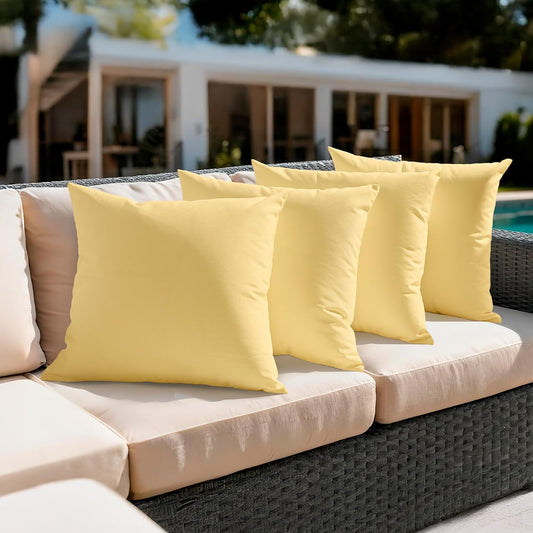 Amazon Basics 4-Piece Outdoor Decorative Throw Pillow Covers, Water Resistant All-Weather Pillow Protectors for The Garden, Patio, Balcony, Couch and Sofa, 18 x 18 Inches, Yellow