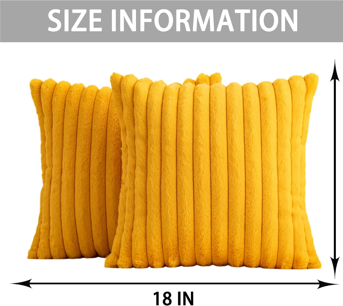 Aegero Pack of 2 Faux Fur Christmas Throw Pillow Covers 18x18 Inch, Soft Plush Striped Neutral Couch Pillow Cover, with Velvet Back Modern Home Decor for Sofa Living Room Couch Bed Yellow