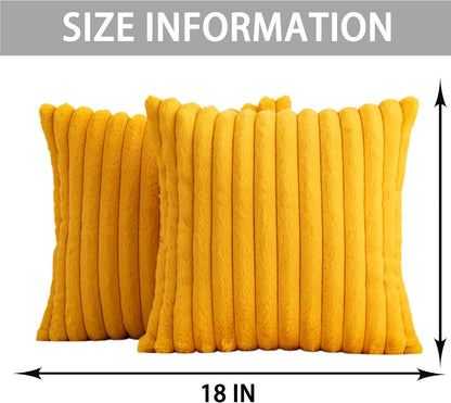 Aegero Pack of 2 Faux Fur Christmas Throw Pillow Covers 18x18 Inch, Soft Plush Striped Neutral Couch Pillow Cover, with Velvet Back Modern Home Decor for Sofa Living Room Couch Bed Yellow