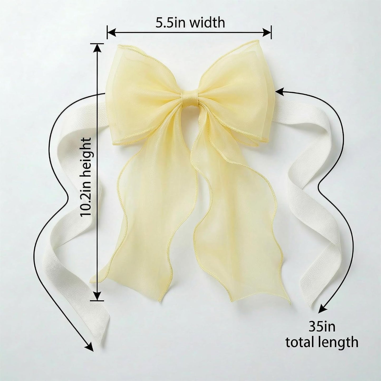 French Lace Bow Curtain Tiebacks, Silky Ribbon Bowknot Curtain Holdbacks for Sheer Curtains, Decorative Curtain Accessories for Bedroom Living Room Wedding Decor (2 Pack) (Light Yellow)