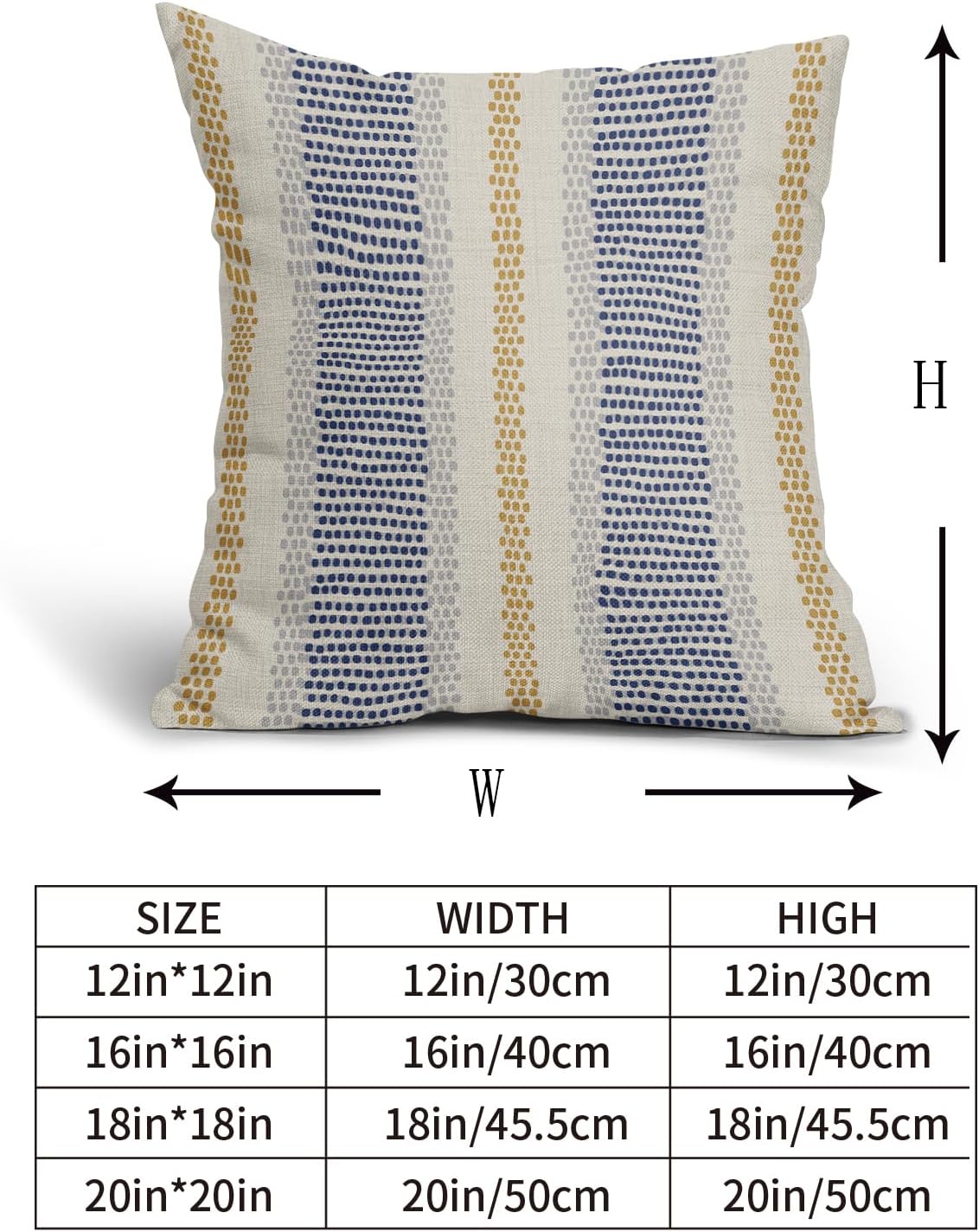 Blue Yellow Pillow Covers 18x18 Set of 2 Gray Grey Dot Print Striped Decorative Throw Pillows Outdoor Boho Rustic Pillowcase Farmhouse Linen Cushion Case Decor for Home Sofa Couch Bed