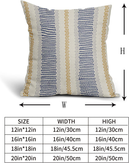 Blue Yellow Pillow Covers 18x18 Set of 2 Gray Grey Dot Print Striped Decorative Throw Pillows Outdoor Boho Rustic Pillowcase Farmhouse Linen Cushion Case Decor for Home Sofa Couch Bed