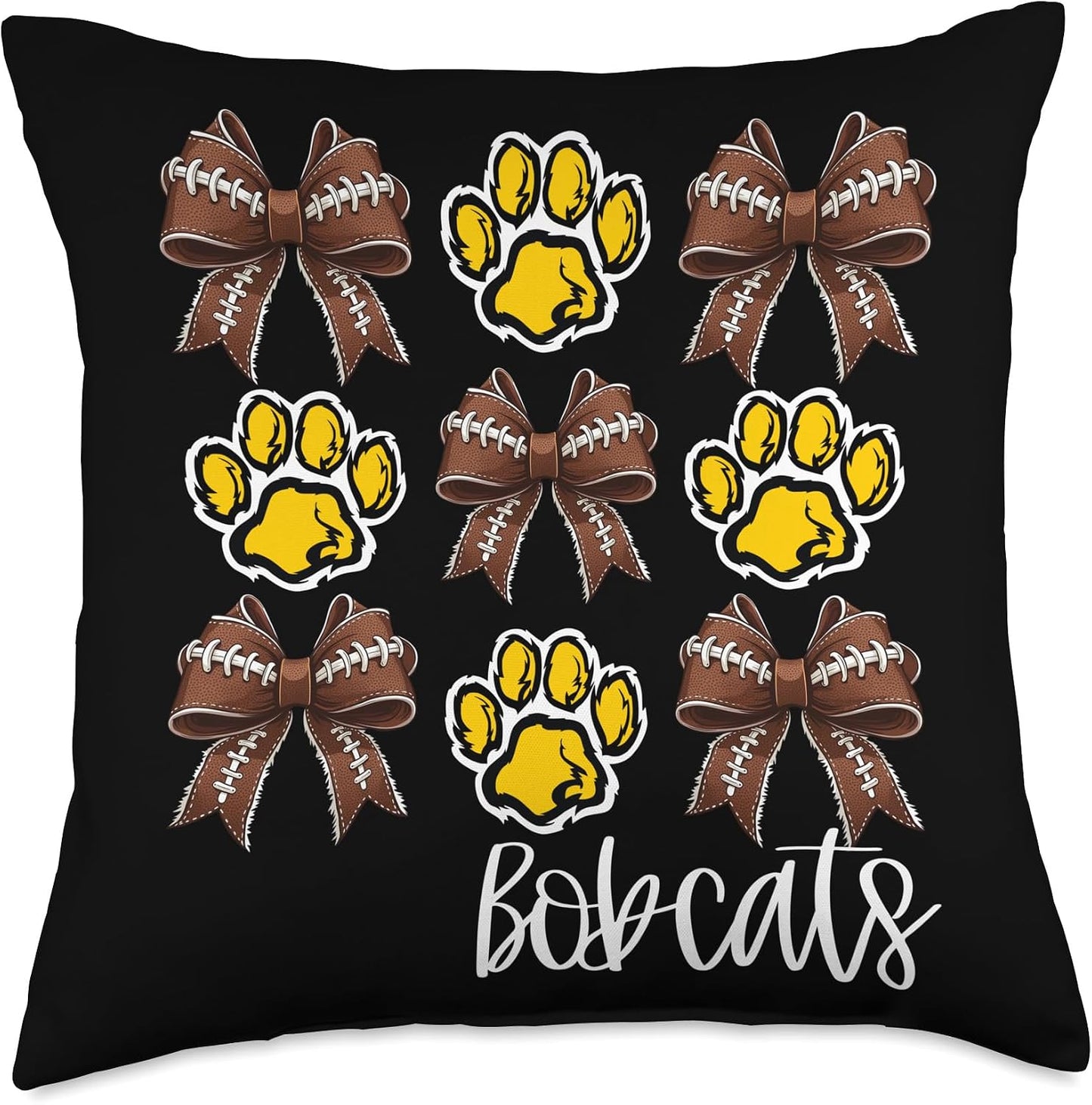 Bobcats Football Bows School Spirit Game Day Yellow Bobcat Throw Pillow