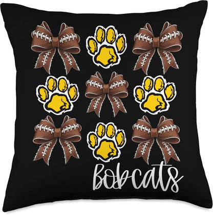 Bobcats Football Bows School Spirit Game Day Yellow Bobcat Throw Pillow
