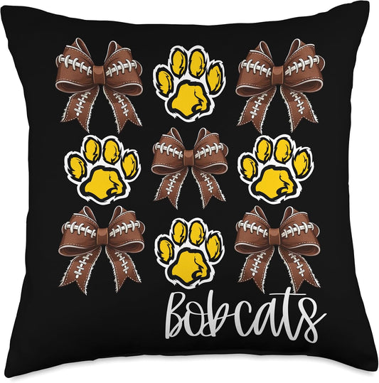 Bobcats Football Bows School Spirit Game Day Yellow Bobcat Throw Pillow