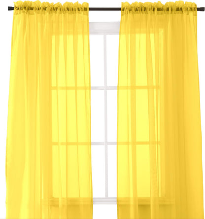 Elegant Comfort 2-Piece Sheer Panel with 2inch Rod Pocket - Window Curtains 40-inch Width X 84-inch Length, Neon Yellow
