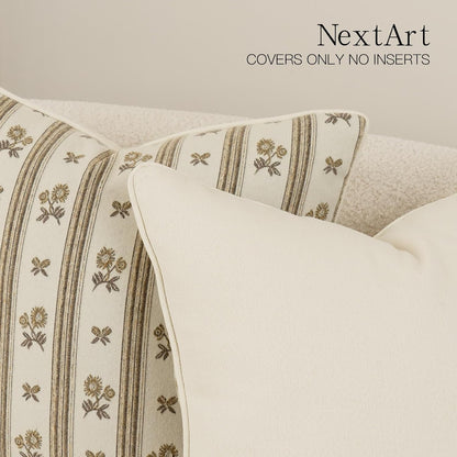 NextArt Floral Striped Pillow Covers, 20x20 Vintage Farmhouse Pillows Covers Set of 2, Vintage Floral Throw Pillows Golden Yellow, Block Print Pillow Cover with Durable Double-Sided Jacquard