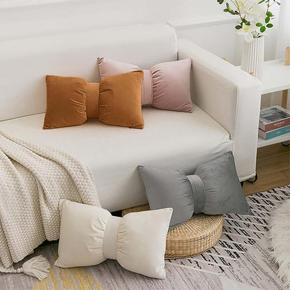 Bow Pillow Throw Velvet Bow Shaped Removable Cover Soft Lumbar Pillow Decorative Throw for Living Room Couch Bed Sofa Car Decoration,Yellow