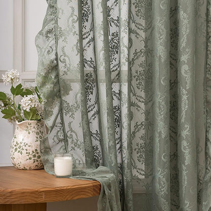 Living Room Lace Curtains 63/79/102 inch Long, 2 Panels Rustic Floral Vintage Sheer Window Curtains with Ruffle Rod Pocket for Balcony Bedroom(Yellow,140x160cm/55x63inch)