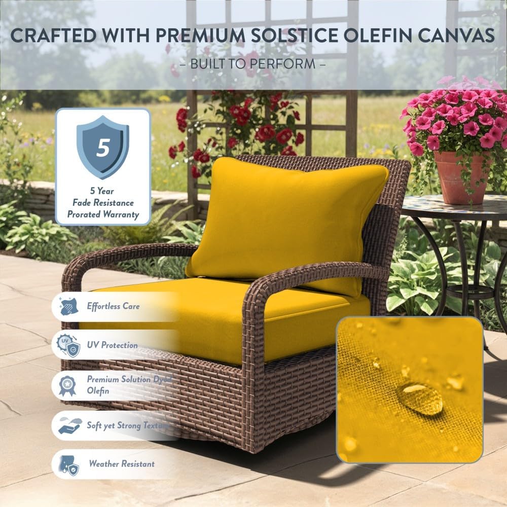 California Umbrella Outdoor Deep Seat, Patio Seat Cushion, 24 x 48 Inch, Premium Outdoor Memory Foam, Fade Resistant, Solstice Olefin Fabric, Lemon