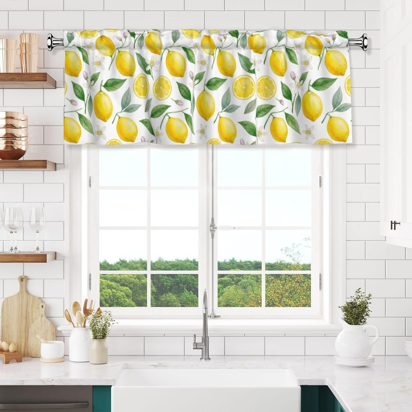 2 Pack Lemon Valances for Windows, Rod Pocket Valance for Windows Kitchen Living Room Decoration, Kitchen Curtains 54 x 18in
