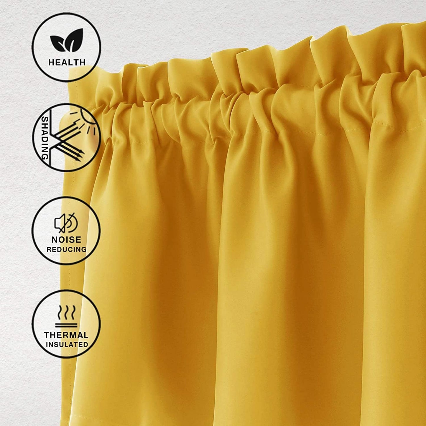 Hiasan Yellow Valance Curtains for Kitchen - Blackout Thermal Insulated Rod Pocket Window Valances, 42 x 18 Inches Length, 1 Panel