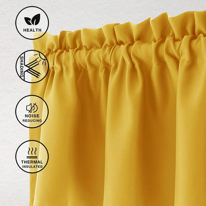 Hiasan Yellow Valance Curtains for Kitchen - Blackout Thermal Insulated Rod Pocket Window Valances, 42 x 18 Inches Length, 1 Panel