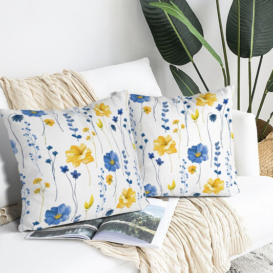 Navy Blue Yellow Flower Pillow Covers Set of 2 Watercolor Floral Decorative Throw Pillow Case for Couch Bed Sofa Living Room Spring Summer Seasonal Decor Cushion Covers 18x18 Inch