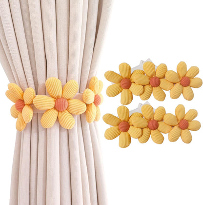 2pcs Curtain Ties Flower Curtain Buckles, Cute Flower Curtain Ties Decorative Rope for Bedroom Window Treatment (Yellow)