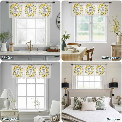 Country Bless This Home Sheer Curtain 18 Inch Long Yellow Lemon Linen Texture Light Filtering Rod Pocket Voile Curtain Valance for Bedroom Kitchen Cafe Window 54" W x 18" L
