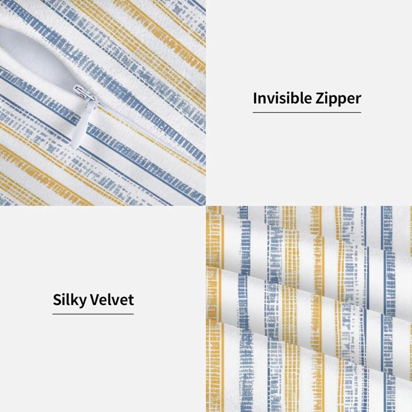 KiuLoam Boho Blue Yellow Striped Throw Pillow Covers 18 x 18 Set of 2, Summer Stripe Decorative Pillow Cases Square Cushion Covers for Bedroom Couch Bed Living Room Decor