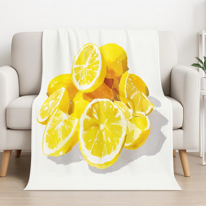 Classic Yellow Fluffy Blanket for Couch Sofa Bed, Oil Painting Lemon Fruit Printed Fleece Warm Throw Blanket, Cozy & Comfy Bedroom Living Room Blankets for All Seasons 90 x 90 Inches