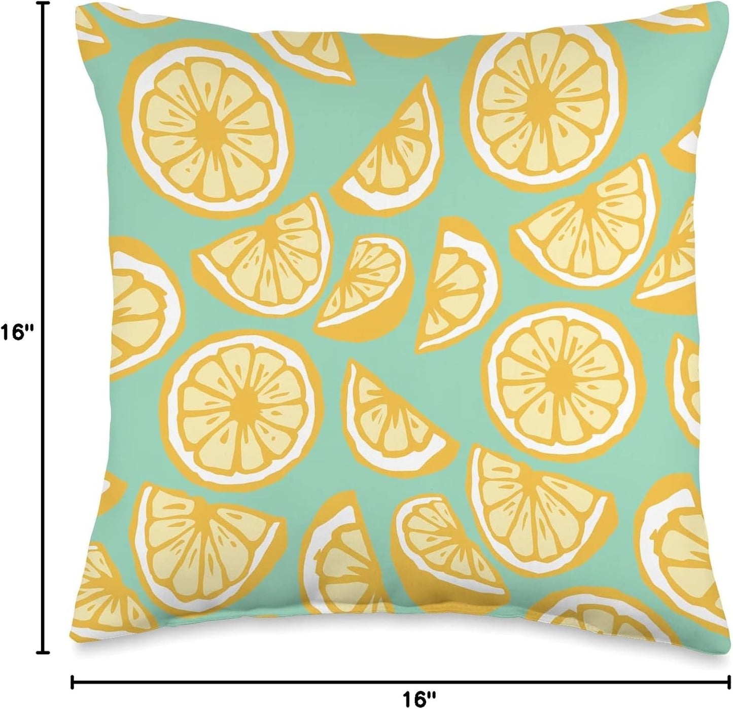 Cute Teal & Yellow Lemon Slice Summer Citrus Fruit Pattern Throw Pillow