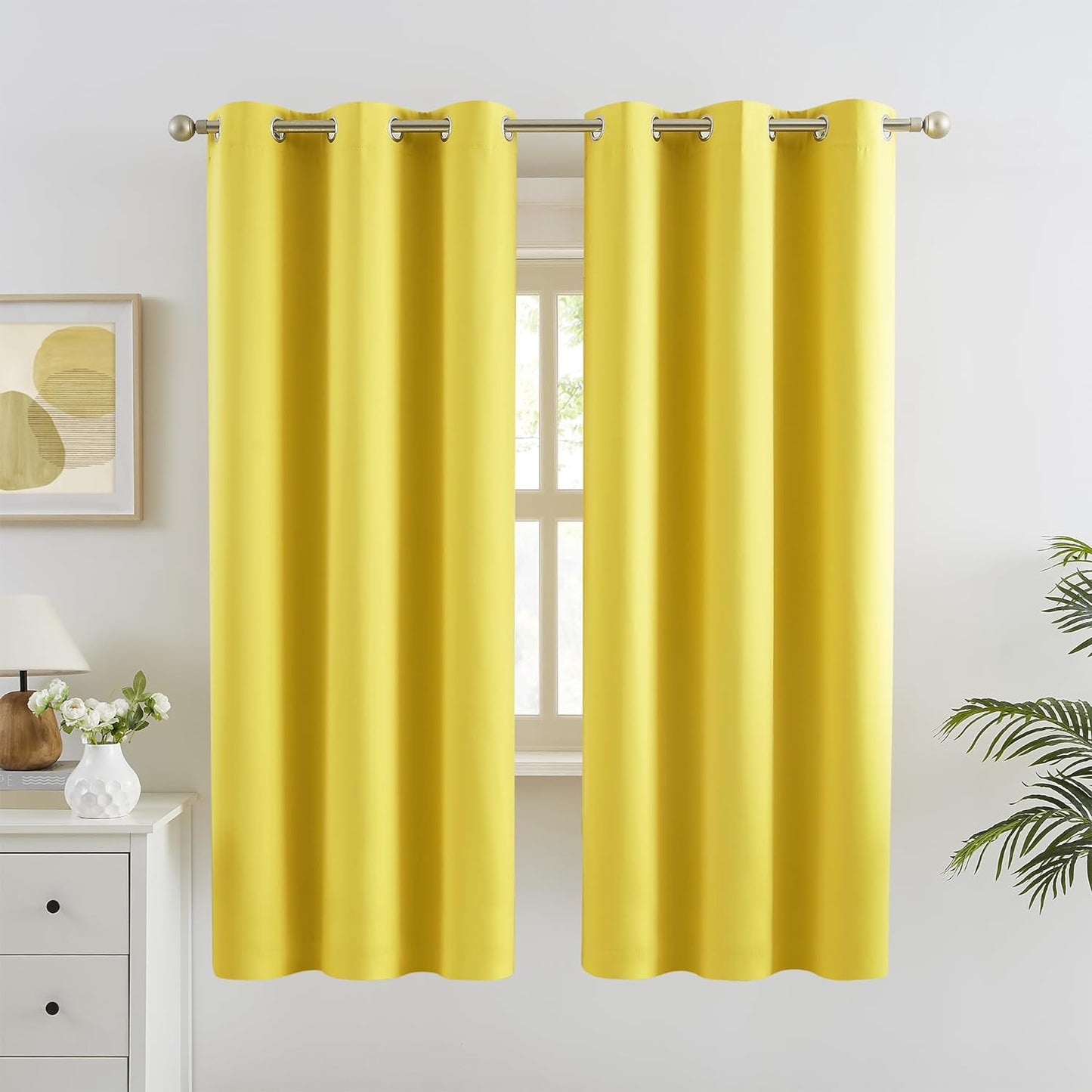 DUALIFE Yellow Blackout Curtains for Living Room- Grommet Thermal Insulated Window Curtain Drapes for Bedroom Illuminating Yellow (42 W x 63 L, 2 Panels)