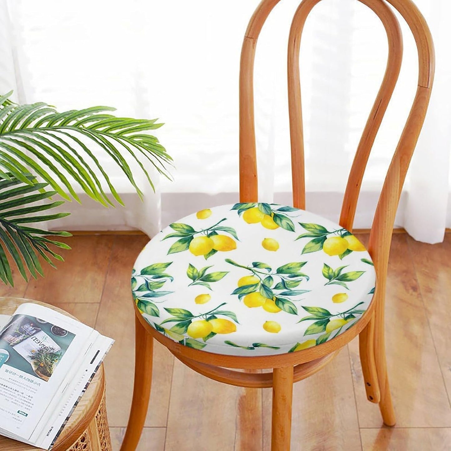 Yellow Lemons Premium Round Memory Foam Seat Cushion，Removable Cover, All Season Comfort, Durable Support