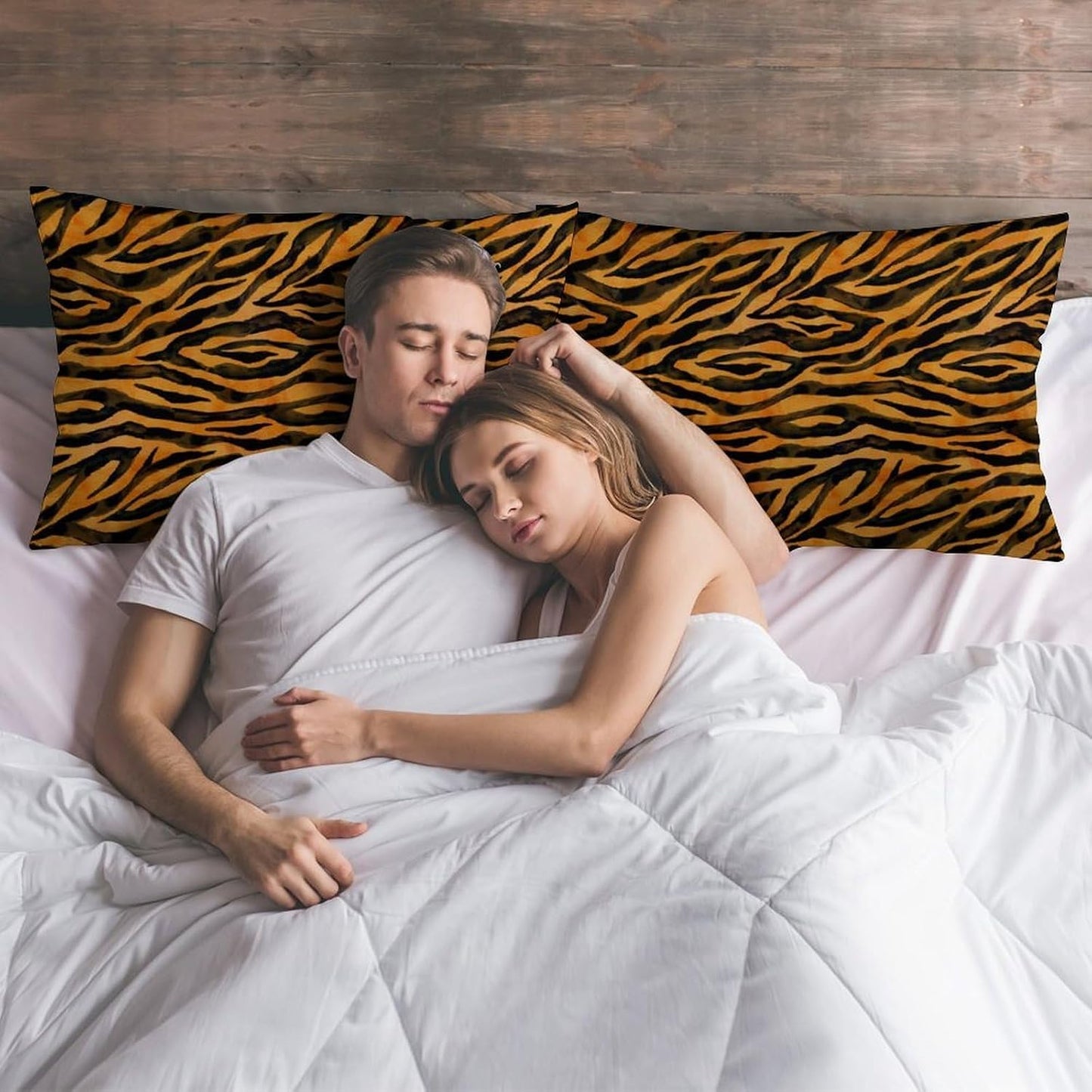 Throw Pillow Covers Queen Size Set of 2 Tiger Fur Cushion Case Black Yellow Orange Brown Stripe Wildlife Pillowcase Animal Skin Pattern Standard Pillow Cover for Bed Sofa 20x30 Inch