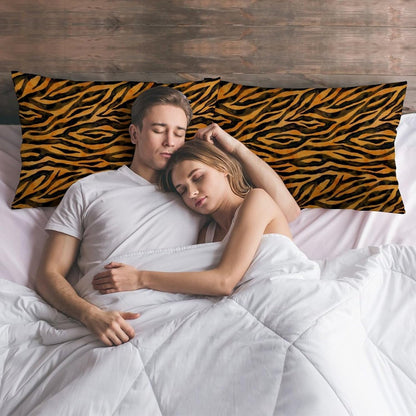 Throw Pillow Covers Queen Size Set of 2 Tiger Fur Cushion Case Black Yellow Orange Brown Stripe Wildlife Pillowcase Animal Skin Pattern Standard Pillow Cover for Bed Sofa 20x30 Inch