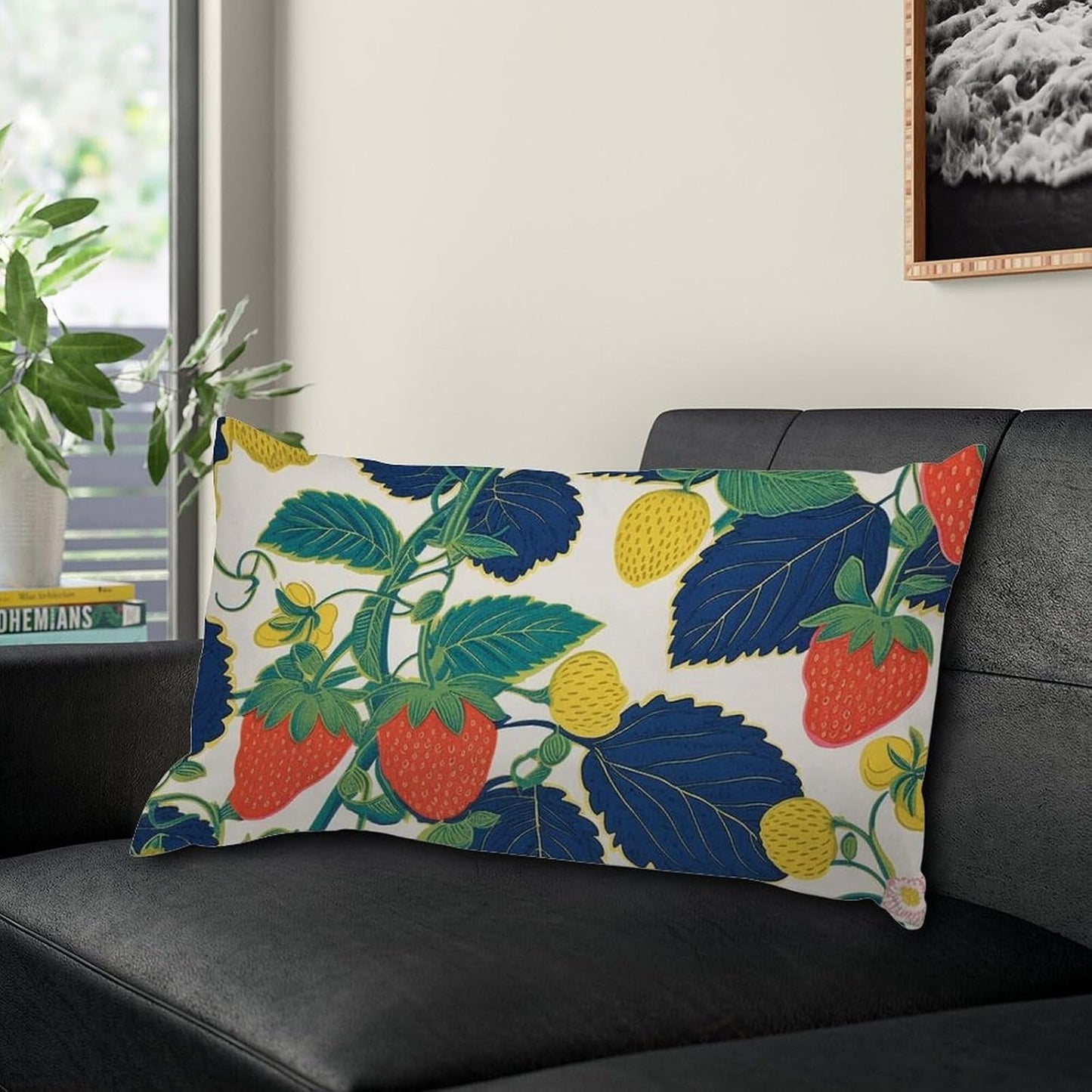 Chinoiserie Throw Pillow Case Summer Cherry Lemon Citrus Garden Rectangle Lumbar Pillow Case Traditional Decorative Pillow Home Cotton Linen 12x16 Boho Cushion Cover for Couch Sofa Car