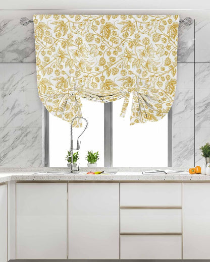 Yellow Floral Fruit Linen Tie Up Curtains Valance for Kitchen Small Window,Adjustable Living Room Bathroom Bedroom Drape Light Filtering Cafe Shade Drapery 1 Panel 42"x54" Shabby Chic Botanical Flower