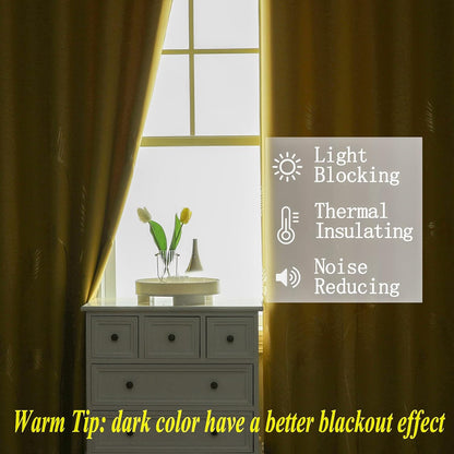 Estelar Textiler Yellow Blackout Curtains for Bedroom, Room Darkening Gold Palm Tree Pattern Curtains 84 Inches Long, Light Blocking Thermal Insulated Window Drapes for Living Room, 52Wx84L, 2 Panels