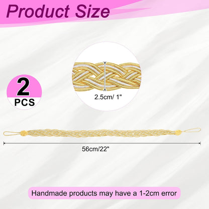 uxcell 2 Pcs Curtain Tiebacks, 56cm/22 Braided Drapery Holdback Holder Curtain Ties Holdbacks Elegant Window Decorative Rope Tie Back for Home Office Hotel Decor, Gold Yellow