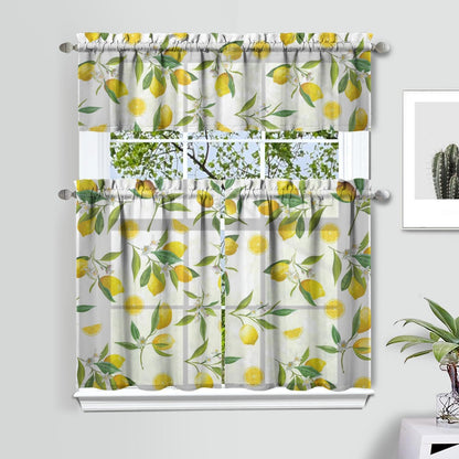Lemon Curtains, Farmhouse Kitchen Sink Window Valance 3 Piece Set, Living Room Decor 54x36 Inches