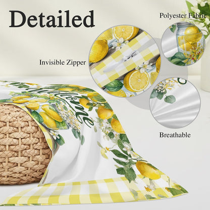 Welcome Words Farm Lemons Throw Pillow Cover,Decorative Pillowcase with Hidden Zipper Yellow Check Breathable Lumbar Pillow Cushion Case for Couch Sofa Bed Home,12"x20"