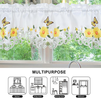 Molaxhome Beautiful Dazzling Embroidered Window Valance,Rod Pocket Valance and Tiers for Home Decor (Yellow, W58x14L)
