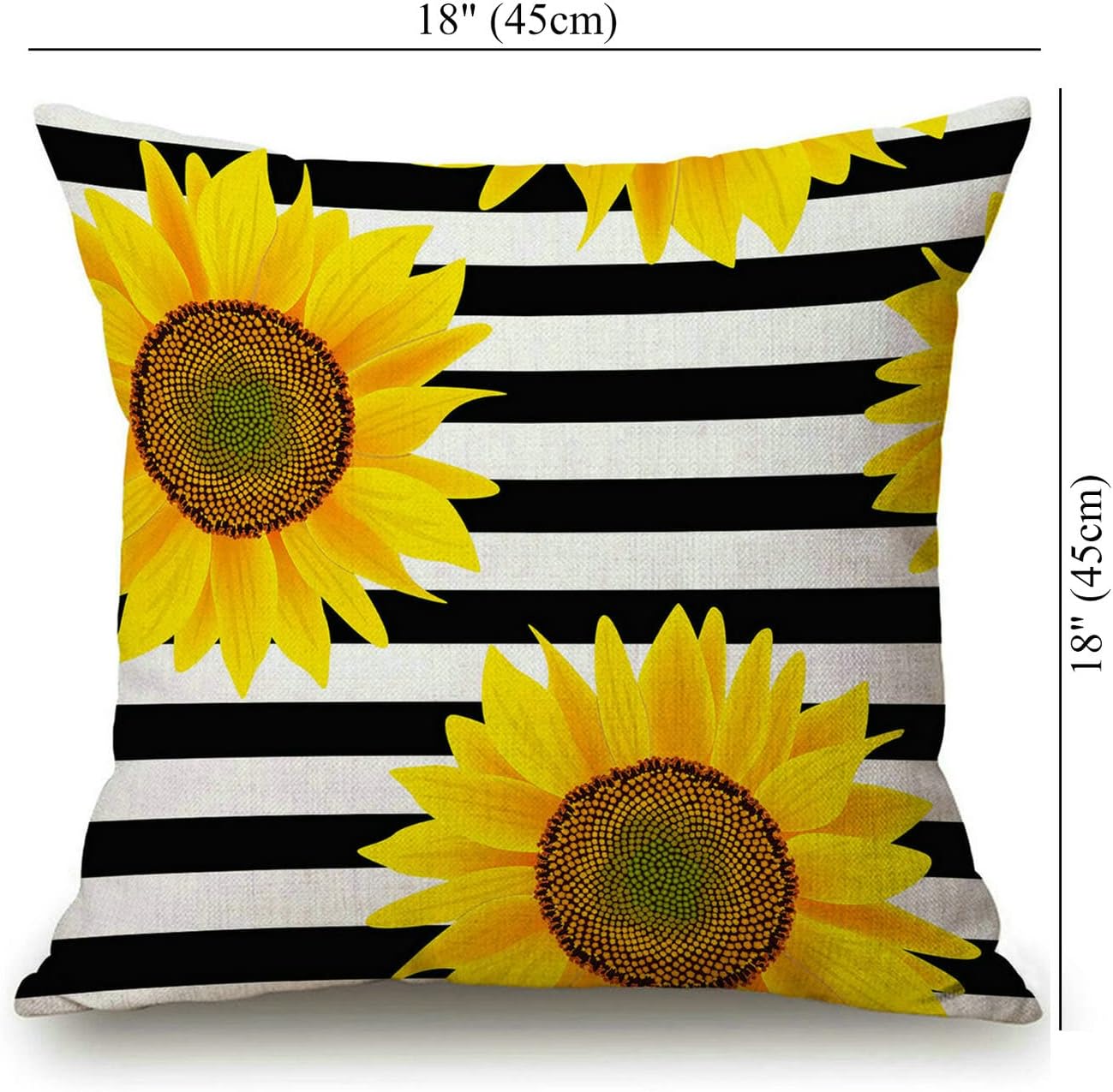 Solekla Black and White Striped Sunflower Creative Yellow Decorative Throw Pillow Cover Cotton Linen Throw Pillow Case Cushion Cover Home Décor Sofa Decorative Pillow 18 X 18 Inch