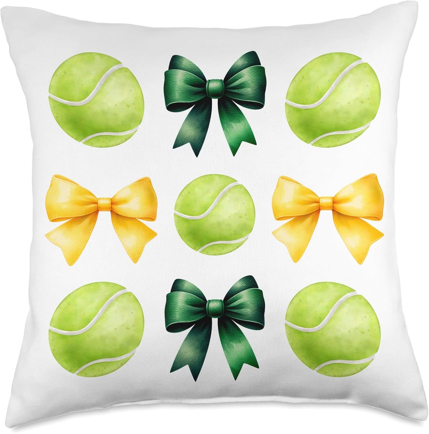 Green Yellow Tennis Balls & Bows for Girls School Tennis Mom Throw Pillow