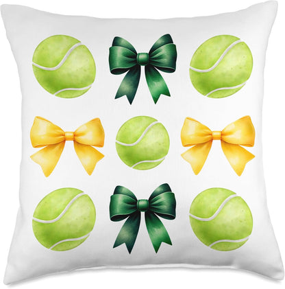 Green Yellow Tennis Balls & Bows for Girls School Tennis Mom Throw Pillow