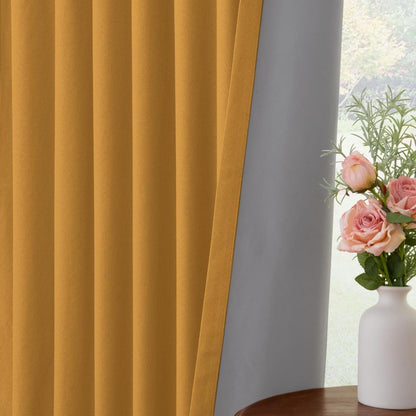 INOVADAY 100% Blackout Curtains for Bedroom, Mustard Yellow Black Out Curtains 84 Inch Long, Clip Rings Linen Blackout Drapes, Thermal Insulated Room Darkening for Living Room, 2 Panels - W50xL84