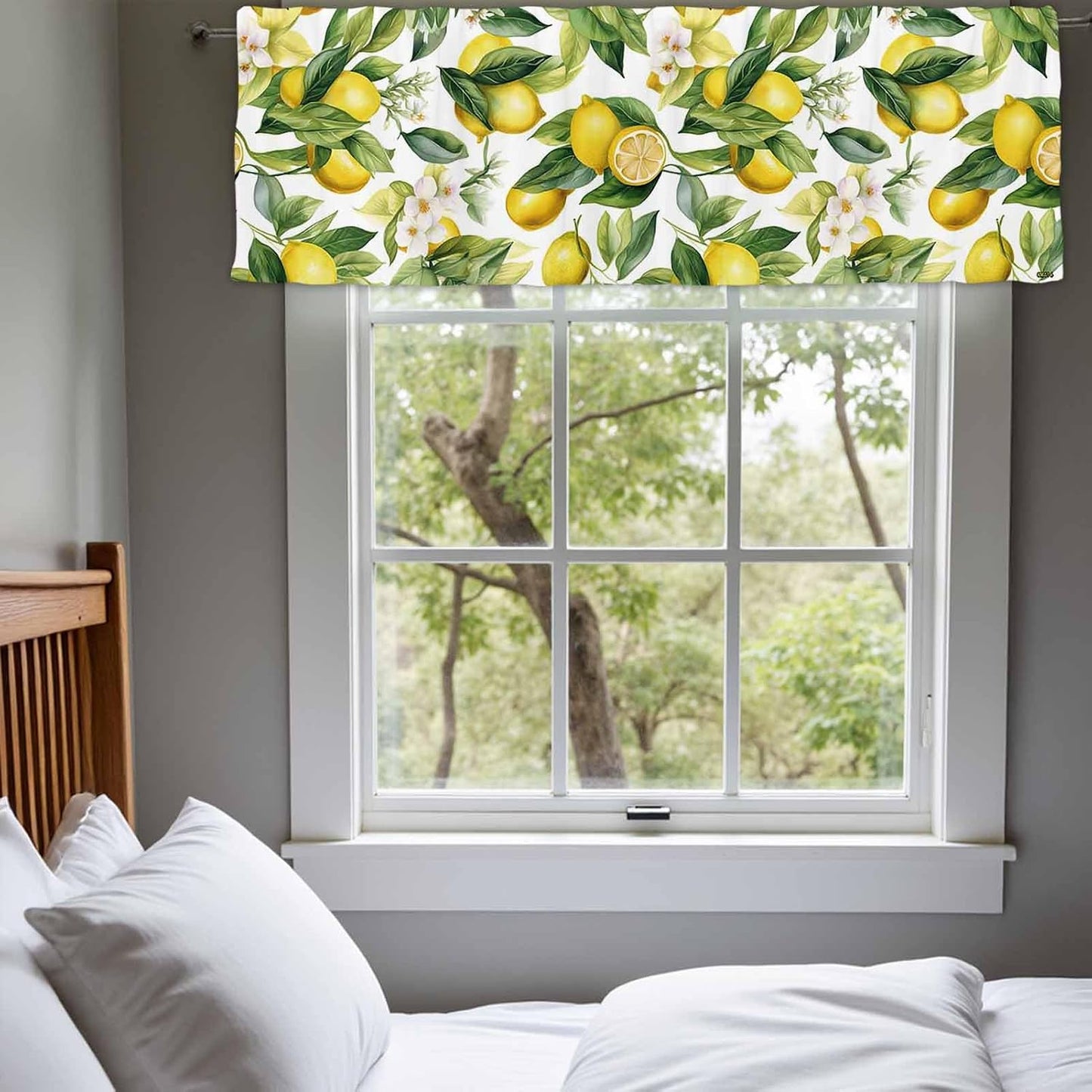54x18 Inch Watercolor Lemon Floral Window Valance Curtain Yellow Summer Fruit Leaves Rod Pocket Short Topper Curtains Treatment Drapes 1 Panel for Kitchen Bathroom Bedroom Polyester