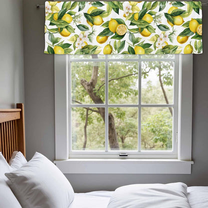 54x18 Inch Watercolor Lemon Floral Window Valance Curtain Yellow Summer Fruit Leaves Rod Pocket Short Topper Curtains Treatment Drapes 1 Panel for Kitchen Bathroom Bedroom Polyester